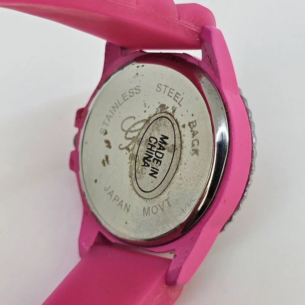 30MM Watch Women Crystal Accent Hot Pink Dial Hot Pink Plastic Bands New Battery